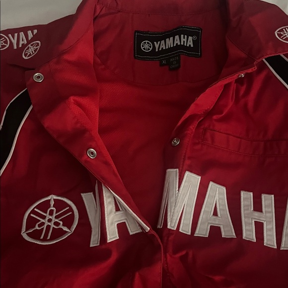 Yamaha top blouse, snap Front red black shirt - Picture 6 of 11